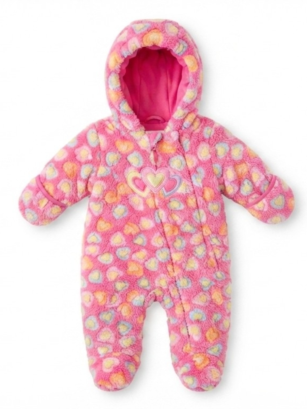 Bon Bebe Pink Fleece Hooded Heart-Print One-Piece